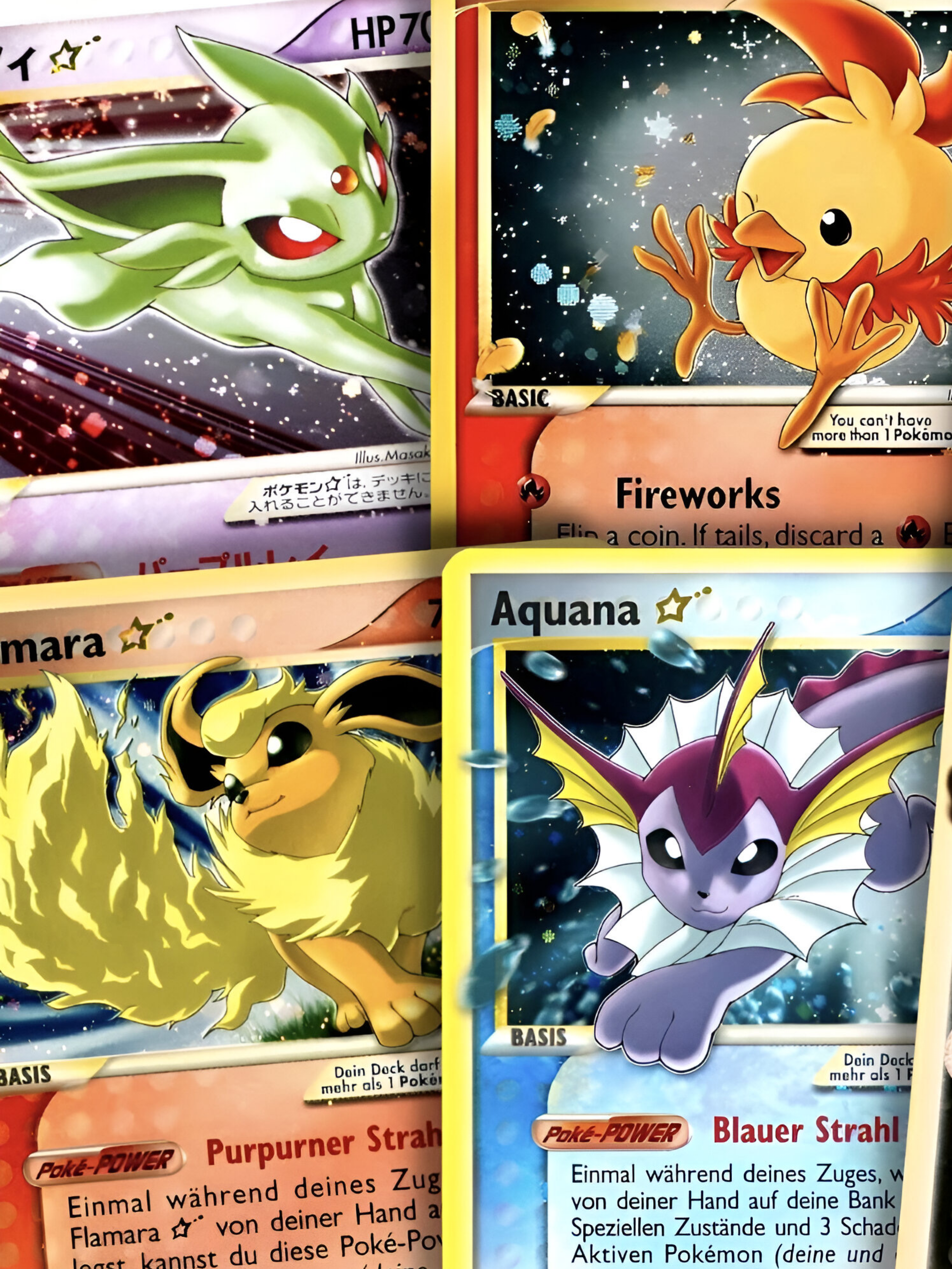 Pokémon Einzelkarten Sortiment: Glurak, Pikachu und seltene Karten auf Deutsch, Englisch und Japanisch bei Prückis Cards