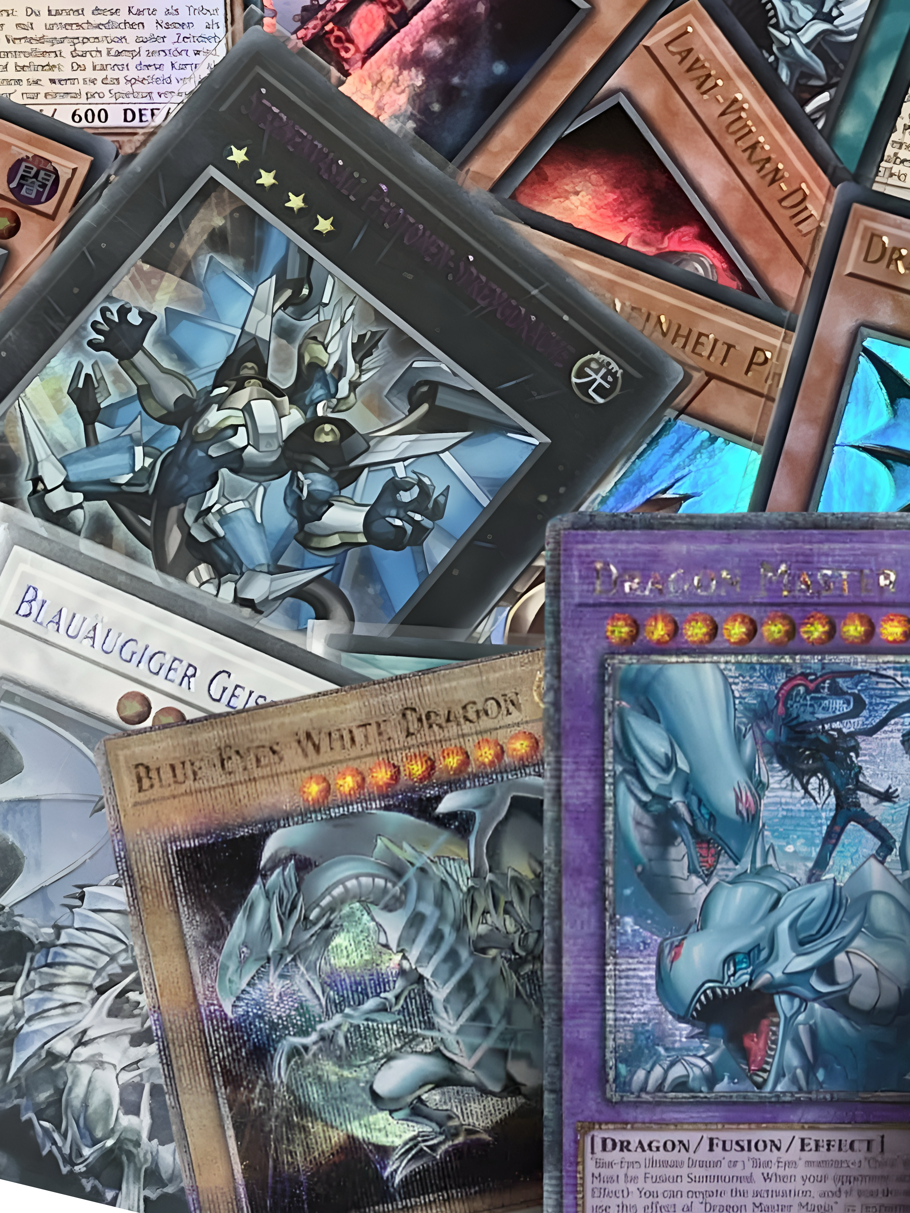 Yu-Gi-Oh! Einzelkarten Sortiment: Blauer Drache, Exodia, Götterkarten, Magiermädchen auf Englisch und Deutsch bei Prückis Cards