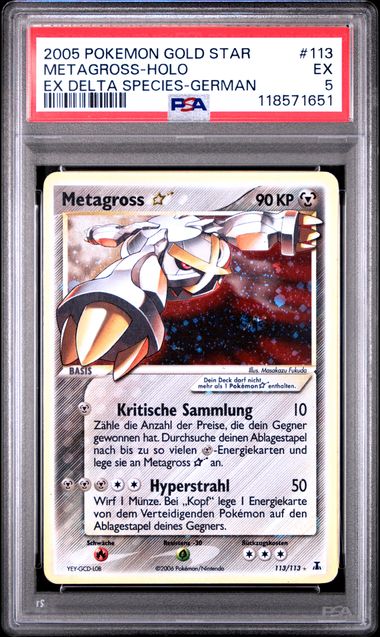 PSA 5 Metagross Gold Star (DS 113) EX Delta Species – Deutsch (Excellent)