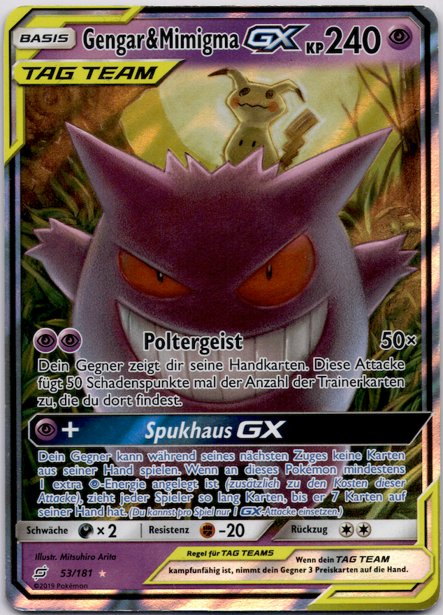Gengar & Mimigma GX (TEU 53) Team Up – Pokémon Einzelkarten Deutsch (Light Played)