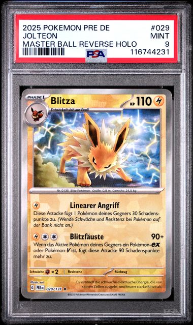 PSA 9 Blitza Meisterball (xPRE 029) Prismatische Entwicklungen – Deutsch (Mint)