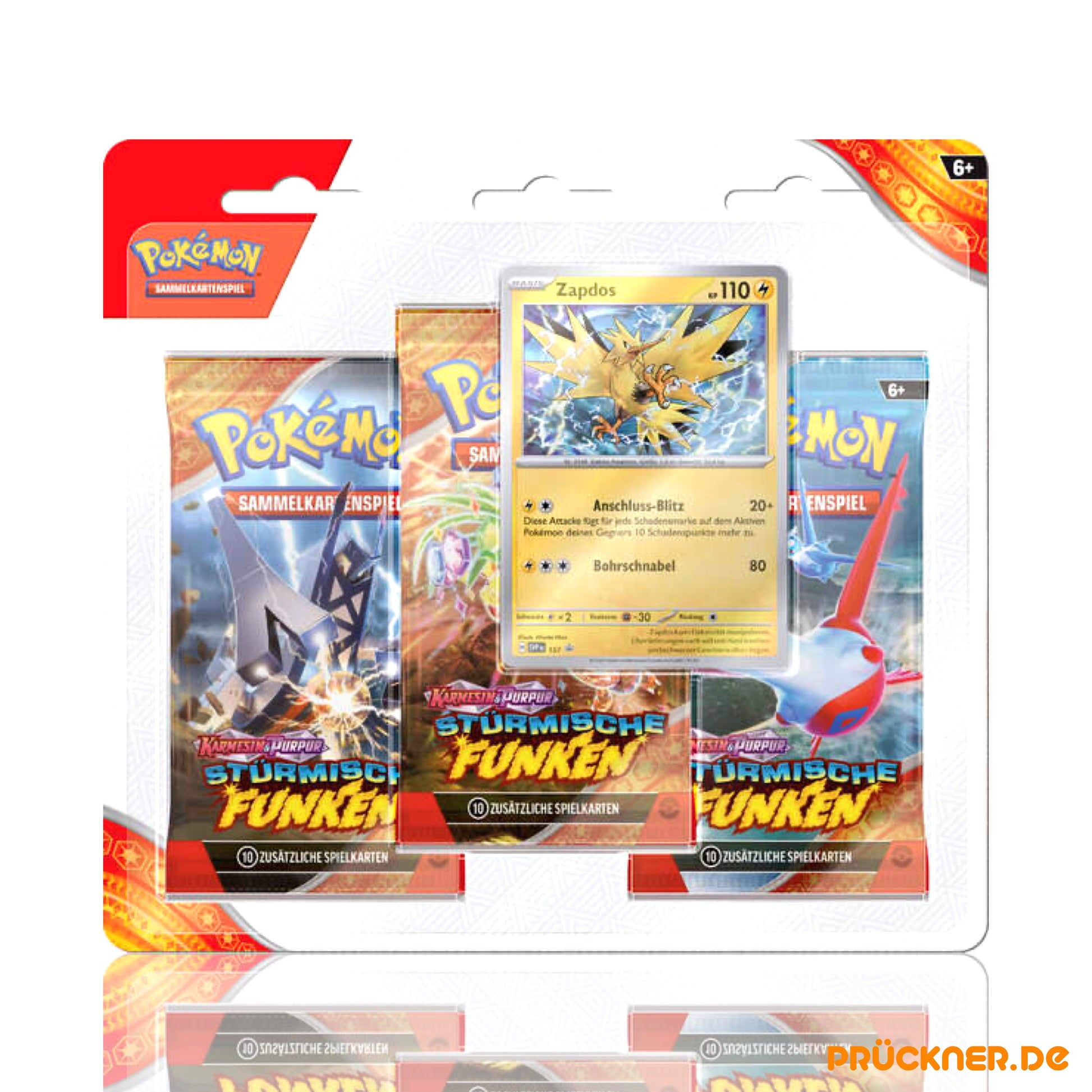 Pokémon Karmesin & Purpur Stürmische Funken Blister (3 Booster + Zapdos Promokarte) DE - prückner.de