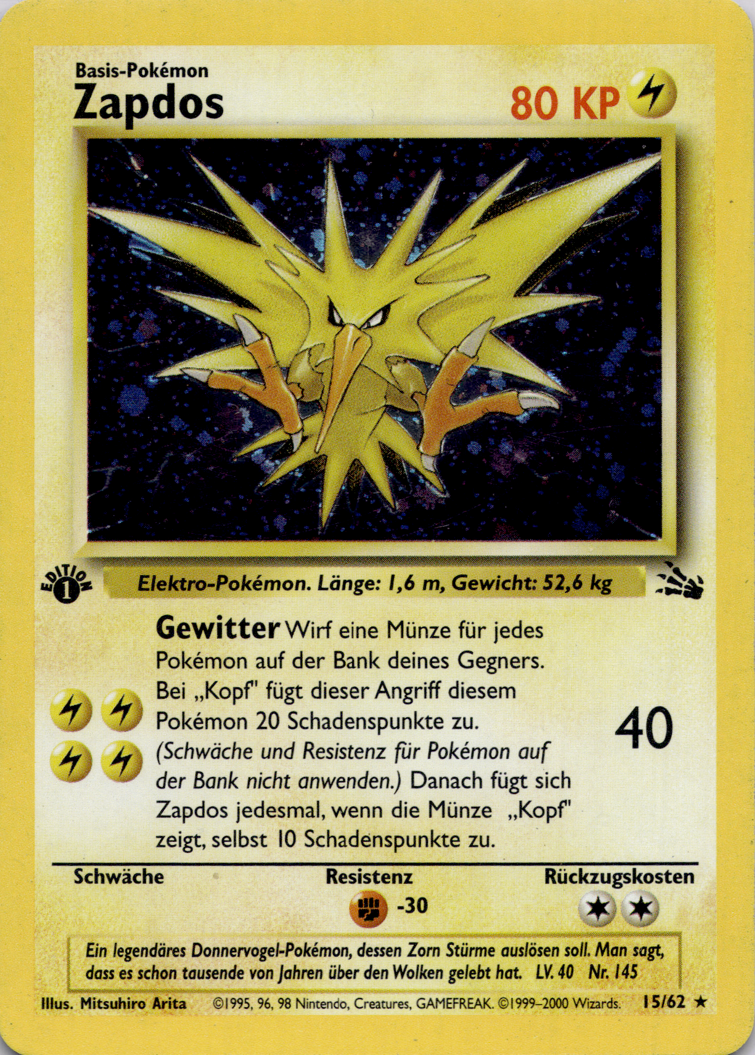 Zapdos 1. Edition (FO 15) Fossil – Deutsch (Good)