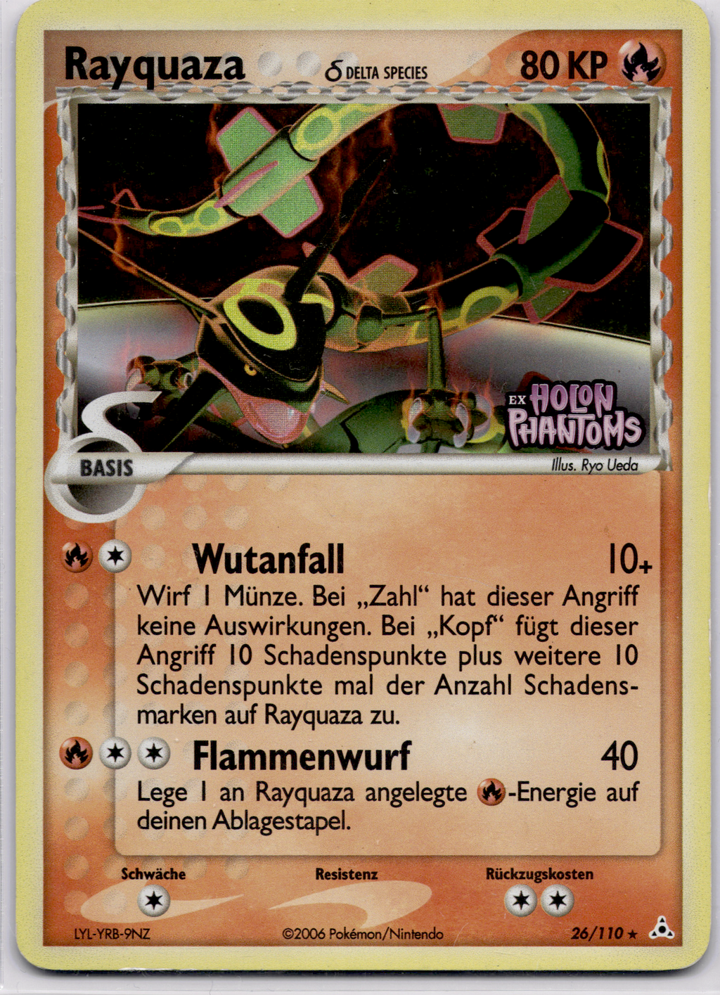 Rayquaza δ Delta Species mit Stempel (HP 26) EX Holon Phantoms – Deutsch (Light Played)