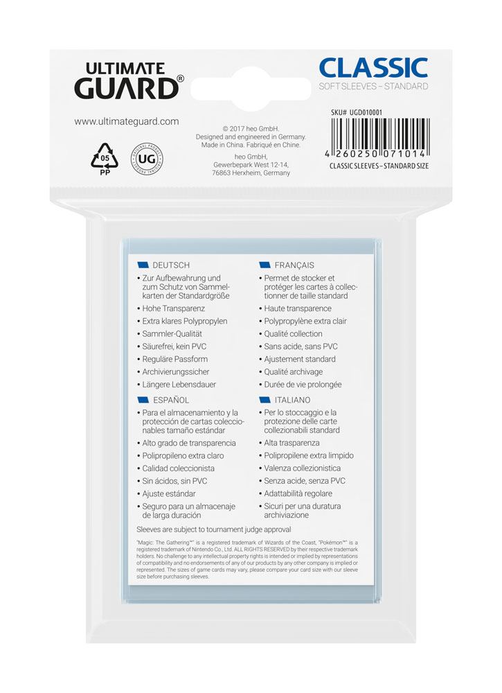 Ultimate Guard Classic Soft Sleeves Standardgröße Transparent (100)
